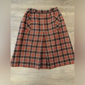 VINTAGE JAMES KENROB 1960-1970 BROWN, RED, AND YELLOW PLAID WOOL SKIRT - SKU:345